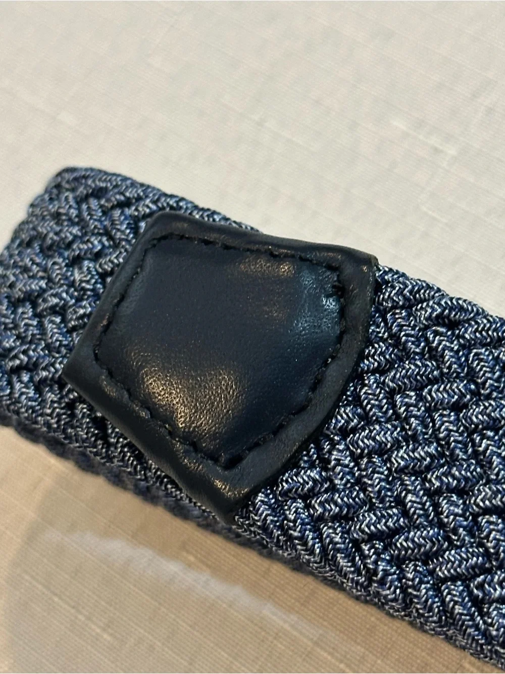 Torino Leather Blue Gray Herringbone Stretch Woven Belt Size 42